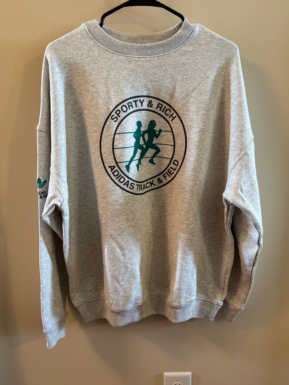 NWT Sporty & Rich x Adidas Gray Track & Field Crewneck Sweatshirt Size Large